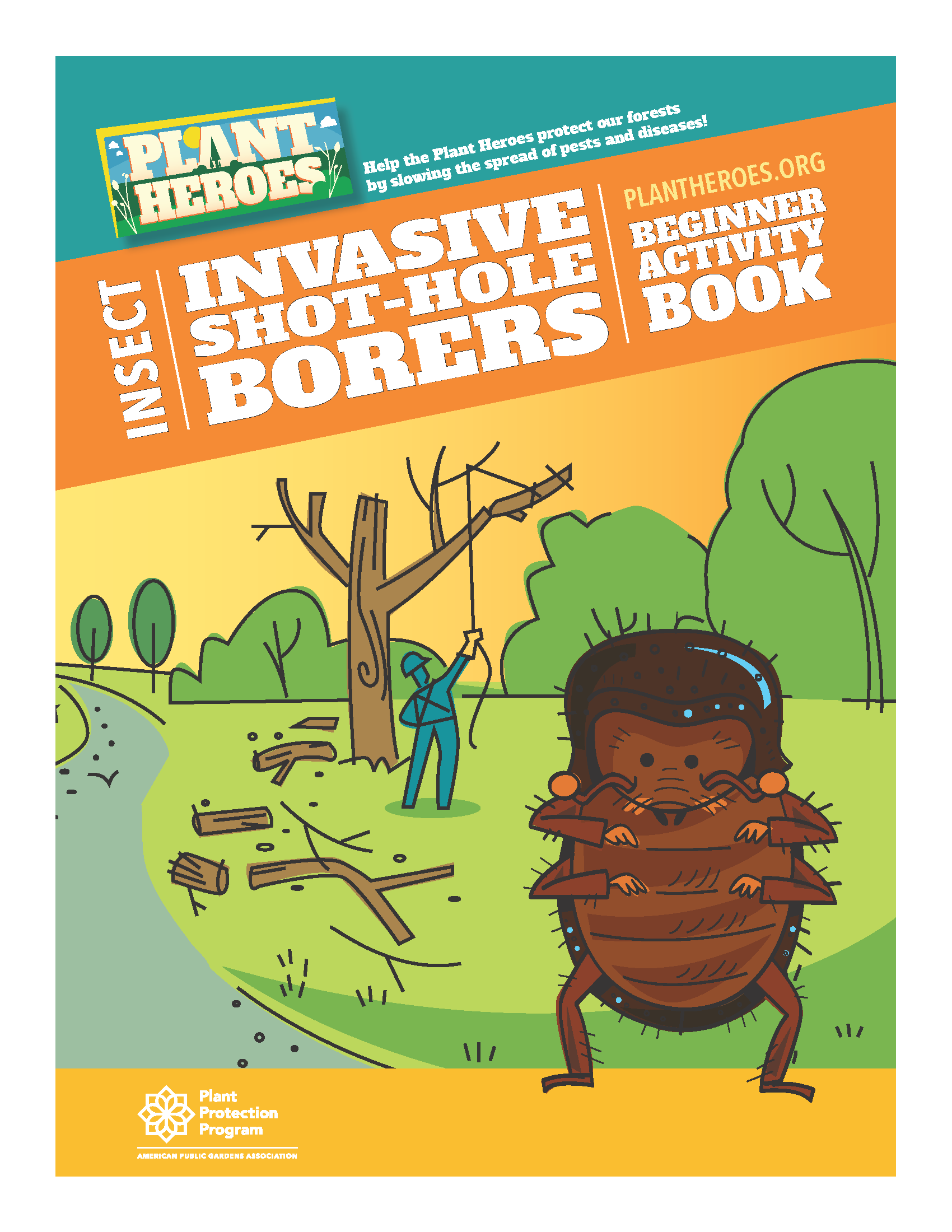 cover image with cartoon character of the invasive shot-hole borers.